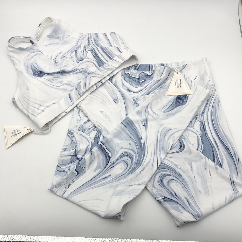Lunair Australia White Marble Activewear Workout 2 Piece Set